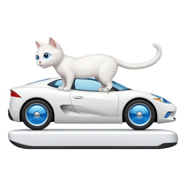 Please create a small emoji the size of 🚗 featuring a pure white cat with blue eyes on a white car side angle. sticker