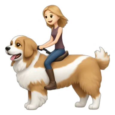 brown fluffy dog with a white stripe on its face dog riding a quad with a light-haired girl and a tall brown-haired man sticker