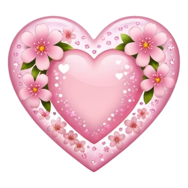 heart with sakura flowers and sparkles sticker