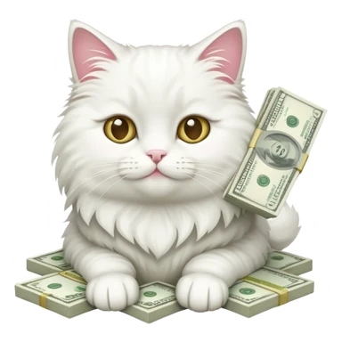 Белая кошка с пачкой денег sticker