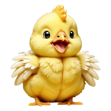 Cinematic Cute Yawning Yellow Baby Chicken Portrait Emoji, Head tilted slightly with a dramatic, wide-open yawn, showcasing a soft, downy yellow coat with little drooping wings, round beady eyes barely open in drowsy contentment, Simplified yet irresistibly adorable features, highly detailed, glowing with a soft, cozy glow, high shine, relaxed yet expressive, stylized with a touch of whimsical charm, bright and endearing, soft glowing outline, capturing the essence of a sleepy yet affectionate chick, so drowsy it feels like it could stretch out of the screen and curl up for a nap! sticker