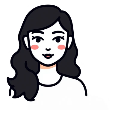 Clean minimalist tech avatar of white female with black hair for GitHub, digital tech theme sticker