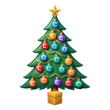 Ялинка на ній є кульки, на кожній з кульок по літері формується слово "LINKOS"
розмір 512х512 пікселів формат PNG sticker