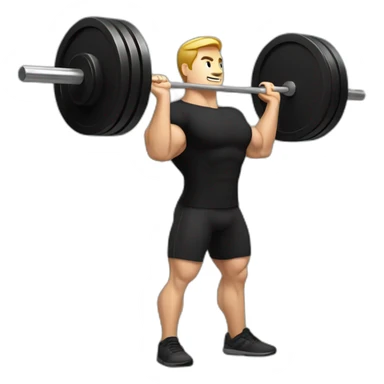 barbell squat, male, black shirt, center sticker