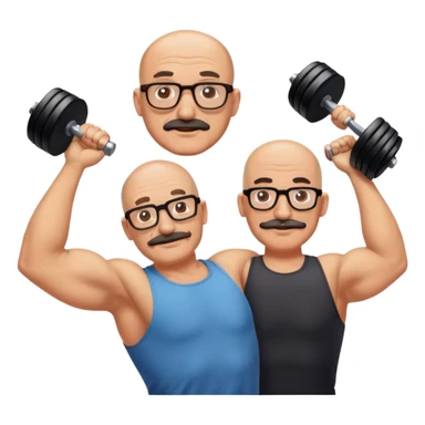 Bald man with glasses and mustache training another man lifting weights sticker