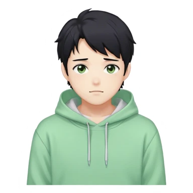 Gorgeous pastel green sweater black hair anime style shojo guy with blushing face and, hoodie, aesthetic, young adult, trending style, outside, vedal987 sticker