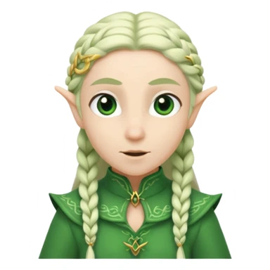 braid hair white elf, green cloth sticker