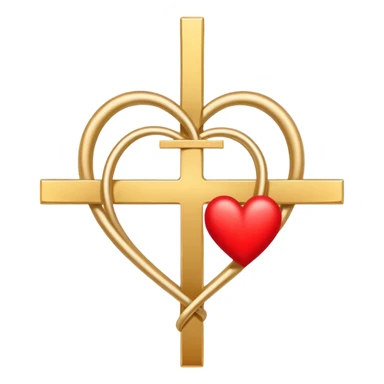 Two red  heart outlines  entwined with a simple gold cross  sticker