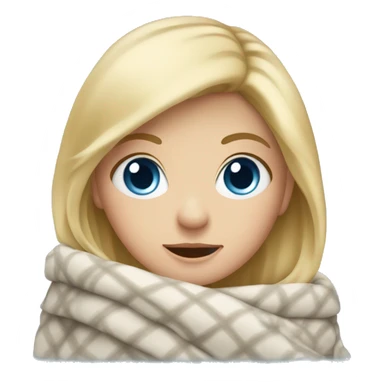 Blond Girl with blue eyes in a winter outfit with a blanket sticker