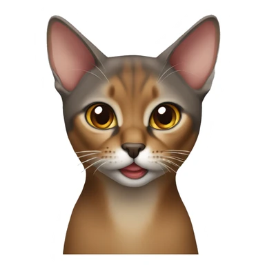 A grey and brown Abyssinian cat with one fang sticking out more than the other sticker