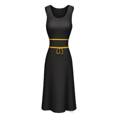 a simple black dress icon with a ruler or measuring tape wrapped around it, symbolizing clothing measurements. sticker