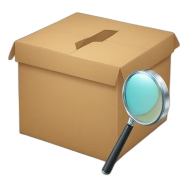 a magnifying glass in front of an empty box sticker