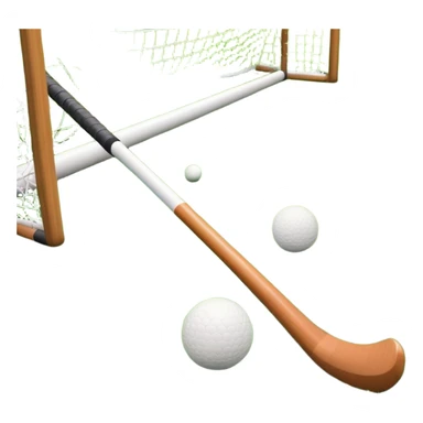 field hockey stick and ball on green grass field with goalposts in background sticker