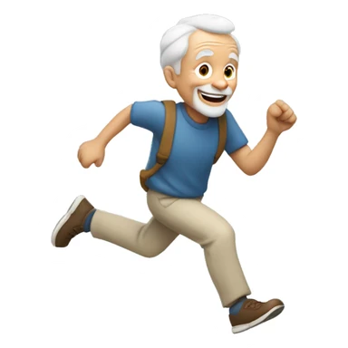 White old man running with objects in his hand and a smile on his face sticker