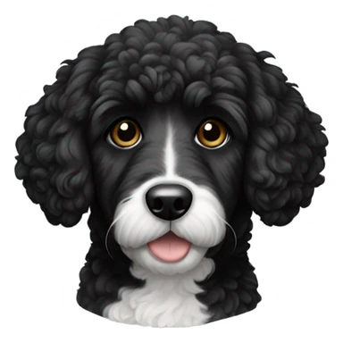 A bernadoodle breed dog, hair all black. All black except for white on its neck. an all black face sticker