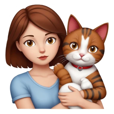 Woman stealing cat. frau mit brauen haaren. katze ist rot, weiß und schwarz. sticker