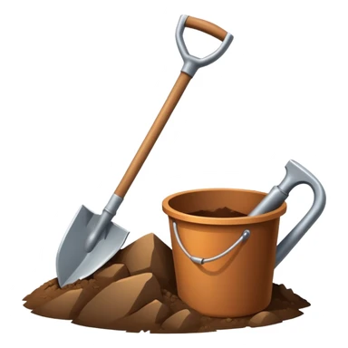 An icon featuring a shovel, pickaxe, and an ancient artifact like a broken pot, symbolizing the essentials of archaeology. The design focuses on the tools of excavation and discovery, with minimal detail for a clean, recognizable look. Transparent background. sticker