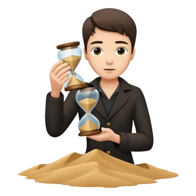 Character holding a broken hourglass, sand frozen mid-air sticker
