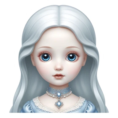 Cinematic, Ultra realistic 32k HD, hauntingly beautiful porcelain doll, Balanced features, highly detailed, glowing with silver light, high shine, remembrance, a painting of white silver, fanciful, enchanting, ghostly. The image is so lifelike it could leap off the canvas at any moment sticker