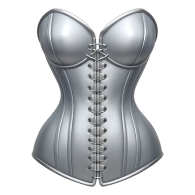 A luxury corset emoji made of silver chrome, smooth metallic curves, minimal fashion silhouette, glossy reflections, sensual high-end aesthetic, iOS emoji style, centered, clean white background sticker