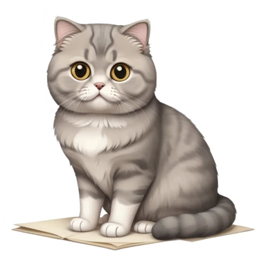 a gray Scottish fold cat sitting on a piece of paper sticker