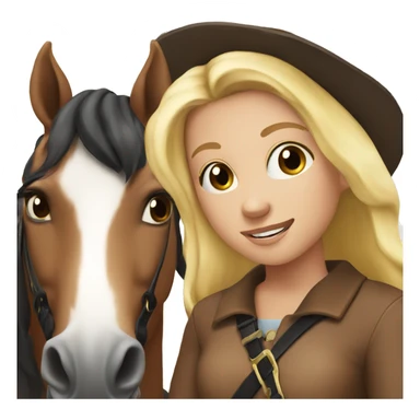Blonde girl on brown horse with black hair  sticker