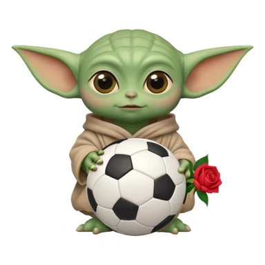 baby yoda holding soccer ball with roses sticker