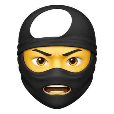 angry ninja face emoji, classic yellow emoji style, mouth and lower face fully covered by all black ninja uniform, only intense eyes visible sticker