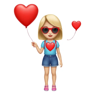 girl with sun glasses holding red heart balloon sticker