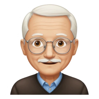 emoji of a great-grandfather, very old man, wearing glasses, bald with white hair on the sides, gentle smile sticker