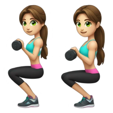 girl gym trainer with brown hair green eyes holding dumbbell sticker