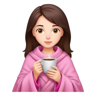 Brunette girl in pink blanket drinking coffee sticker