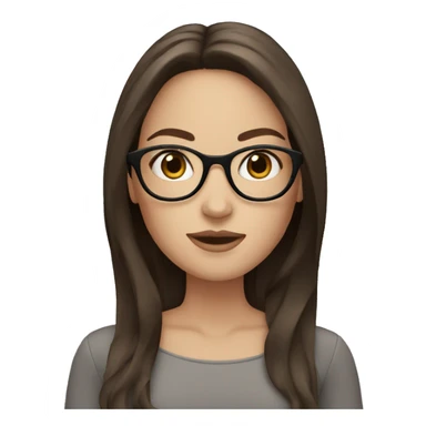 memoji white girl with long dark brown hair and oval glasses sticker