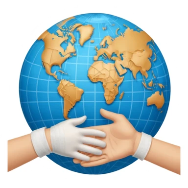 instead of two hands holding a globe, we have two hands handshaking in front of a globe. And in the background, we can see that the globe has a bandage or something. THE GLOBE HAS THE BANDAGE NOT THE HANDS sticker