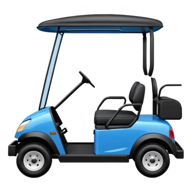 Electric blue golf cart with black seat and top sticker
