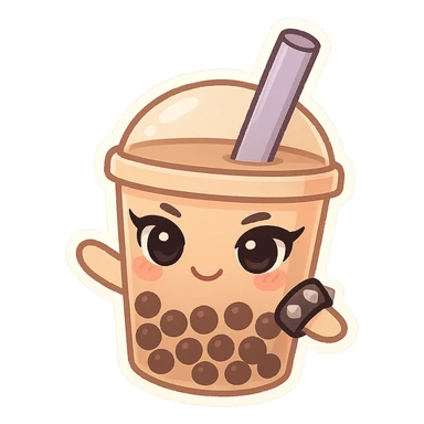 chibi sticker-style bubble tea with a studded bracelet and dark eyeliner, cute and exaggerated sticker