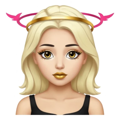 Rosalia (the singer) virgin. (Use lux album cover as reference). Hais bleached halo in hair and gold lips. black hair sticker