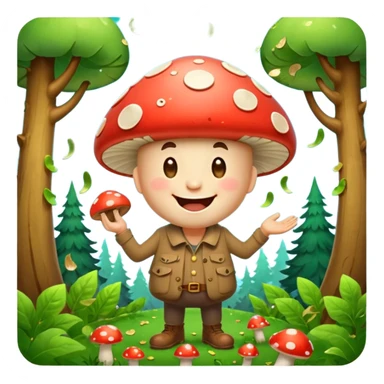 forest character laughing with mushroom confetti sticker