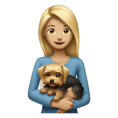 A blonde girl hug her dog Yorkshire Terrier sticker