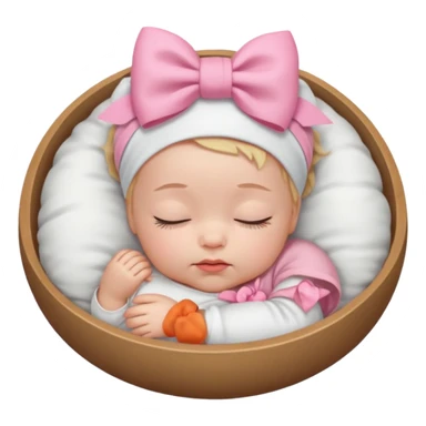 Sleeping Newborn baby with a white shirt and a pink bow on her head sticker