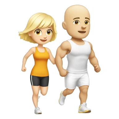 Blond girl going to the gym with a bald guy with white beart sticker