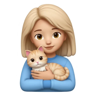 "Apple Memoji style 3D character, a young person gently petting and hugging a cute fluffy cat, peaceful and happy facial expressions, soft studio lighting, clean 3D clay render, vibrant colors, minimalist aesthetic, high detail, high resolution, isolated on a plain white background." sticker