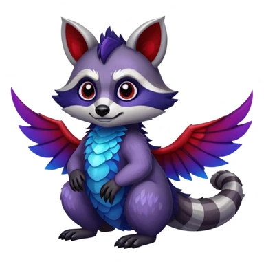 Raccoon dragon hybrid with wings dark purple and blue and red sticker