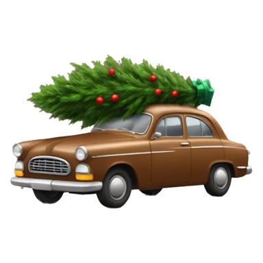 a brown car carries a beautiful Christmas tree sticker