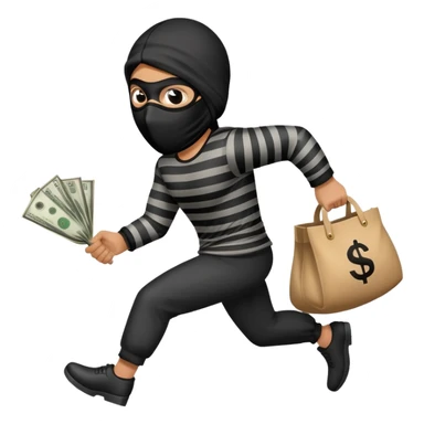 side view of a thief running with a money bag on the back sticker