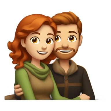 Redheaded woman and brown haired man cuddling by the fireplace sticker