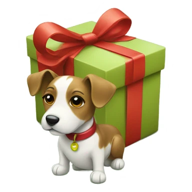 Red and green gift with dog sticker