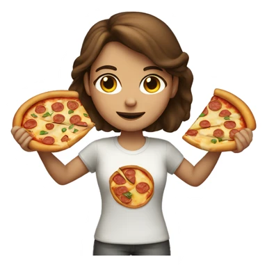 Brown haired girl holding a slice of pizza sticker