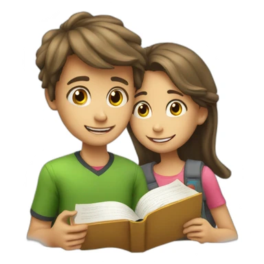 boy and girl of seven years old with an English textbook sticker