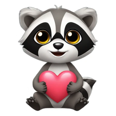We just see his heads, cute cartoon racoon with a heart in his hands, we use the heart like a piloow and wears a mask sticker